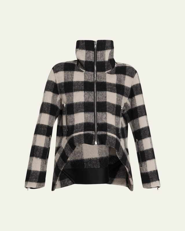 Plaid High-Low Zip Jacket